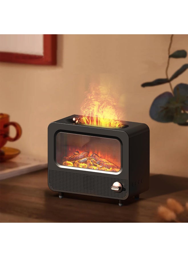 Fireplace Colorful Fire Flame Diffuser, 260ml Flame Fire Diffuser with White Noise and Auto Off Protection, Ultra-Quiet Aroma Essential Oils Aromatherapy Diffuser, for Room, Bedroom, Office (Black) - Image 1